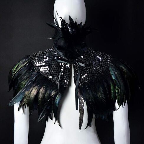 Gothic Sequin Feather Collar Halloween Cape Costume Victorian Carnival Cosplay Shawl Accessories in Saudi Arabia