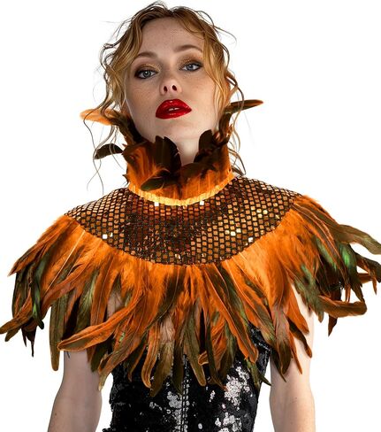 Gothic Sequin Feather Collar Halloween Cape Costume Victorian Carnival Cosplay Shawl Accessories in Saudi Arabia