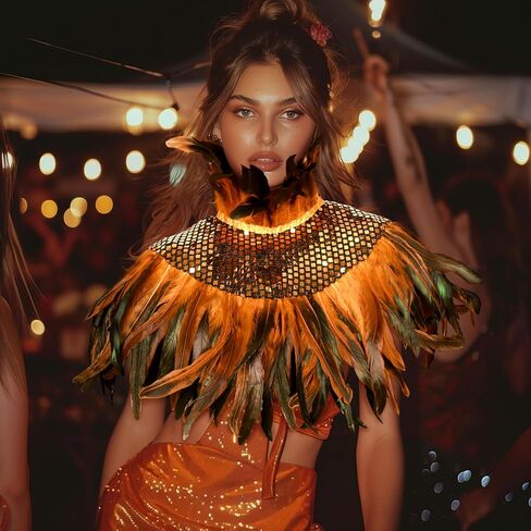 Gothic Sequin Feather Collar Halloween Cape Costume Victorian Carnival Cosplay Shawl Accessories in Saudi Arabia