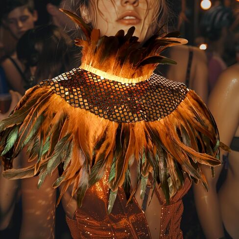 Gothic Sequin Feather Collar Halloween Cape Costume Victorian Carnival Cosplay Shawl Accessories in Saudi Arabia