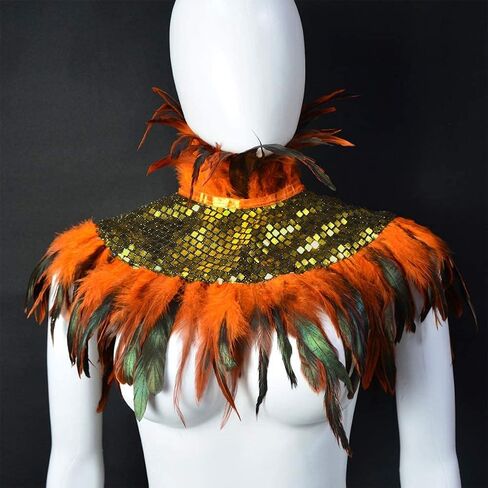 Gothic Sequin Feather Collar Halloween Cape Costume Victorian Carnival Cosplay Shawl Accessories in Saudi Arabia