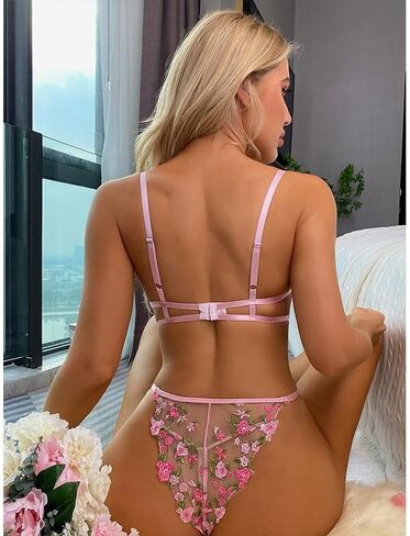 KAYLLE&KT Lingerie for Women Sexy Floral Embroidered See Through Underwire Bra and Panty Set in Saudi Arabia