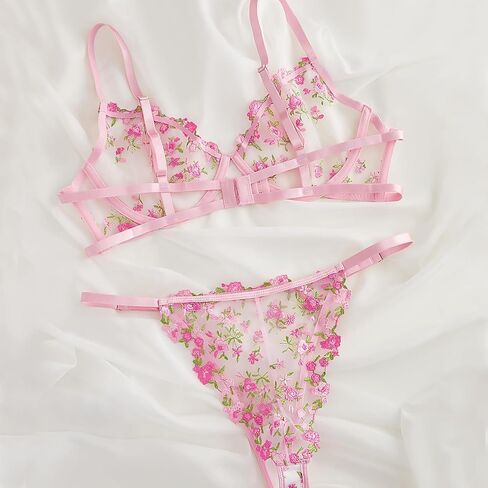 KAYLLE&KT Lingerie for Women Sexy Floral Embroidered See Through Underwire Bra and Panty Set in Saudi Arabia