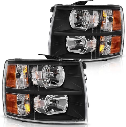 DWVO Headlights Assembly Compatible with 2007-2013 Chevy Silverado 1500/2007-2014 Chevrolet Silverado 2500HD 3500HD Replacement Headlamp Chrome Housing Amber Reflector in Saudi Arabia