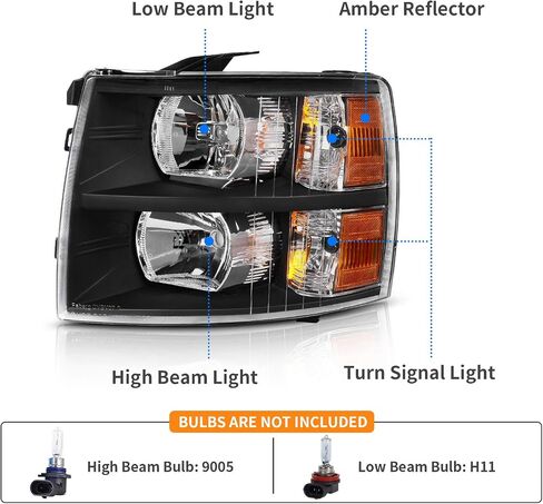 DWVO Headlights Assembly Compatible with 2007-2013 Chevy Silverado 1500/2007-2014 Chevrolet Silverado 2500HD 3500HD Replacement Headlamp Chrome Housing Amber Reflector in Saudi Arabia