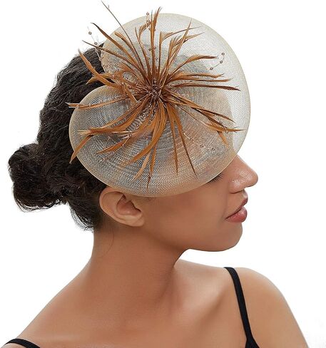 Veewon Women Elegant Fascinator Hat Mesh Net Headband Bridal Hair Clip Accessories Cocktail Party Festival Cap (Gold) in Saudi Arabia