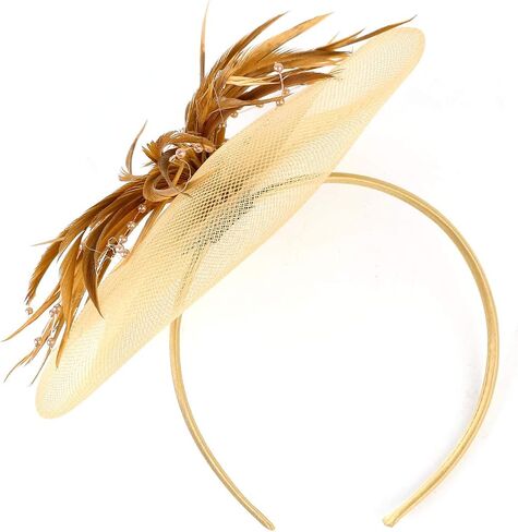 Veewon Women Elegant Fascinator Hat Mesh Net Headband Bridal Hair Clip Accessories Cocktail Party Festival Cap (Gold) in Saudi Arabia