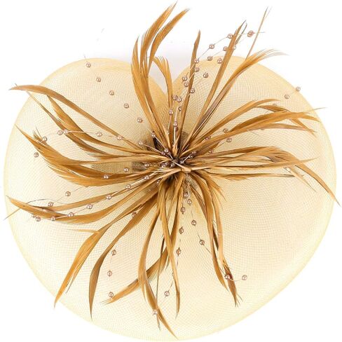Veewon Women Elegant Fascinator Hat Mesh Net Headband Bridal Hair Clip Accessories Cocktail Party Festival Cap (Gold) in Saudi Arabia