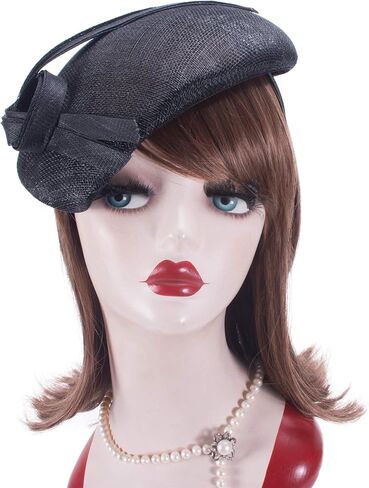 قبعة Teardrop النسائية Sinamay Fascinator Tam Beret Casque لحفلات الزفاف T431 باللون الأسود in Kuwait