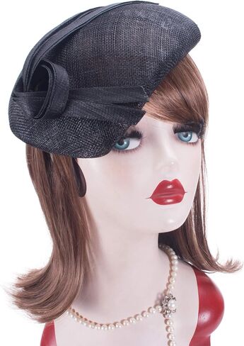 قبعة Teardrop النسائية Sinamay Fascinator Tam Beret Casque لحفلات الزفاف T431 باللون الأسود in Kuwait