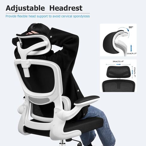 كرسي مكتب مريح، كرسي مكتب شبكي عالي الظهر مع دعم أسفل الظهر ومسند رأس قابل للتعديل، كرسي مهام الكمبيوتر مع مساند للذراعين قابلة للطي، كراسي تنفيذية دوارة للمكتب المنزلي (أسود) in Kuwait