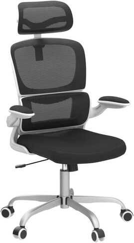 كرسي مكتب مريح، كرسي مكتب شبكي عالي الظهر مع دعم أسفل الظهر ومسند رأس قابل للتعديل، كرسي مهام الكمبيوتر مع مساند للذراعين قابلة للطي، كراسي تنفيذية دوارة للمكتب المنزلي (أسود) in Kuwait