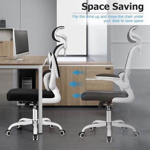 كرسي مكتب مريح، كرسي مكتب شبكي عالي الظهر مع دعم أسفل الظهر ومسند رأس قابل للتعديل، كرسي مهام الكمبيوتر مع مساند للذراعين قابلة للطي، كراسي تنفيذية دوارة للمكتب المنزلي (أسود) in Kuwait
