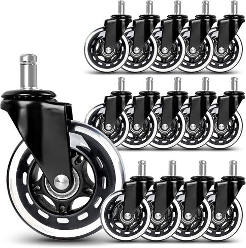 Office Chair Caster Wheels Replacement, Heavy Duty Casters Safe for All Floors,Without Chair Mats. 3" Office Furniture Casters Replacement,Universal Fit (1set) in Saudi Arabia
