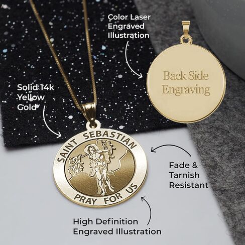 PicturesOnGold.com Saint Sebastian Religious Medal - 3/4 Inch Size of a Nickel in Solid 14K Yellow Gold in Saudi Arabia
