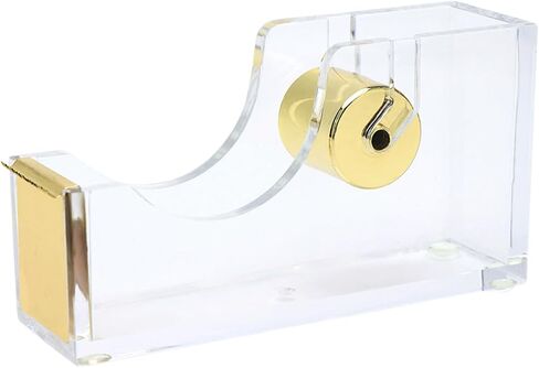 NatSumeBasics Gold Tape Dispenser Clear Acrylic Tapes Dispenser for Desk Aesthetic Office School Accessories Supplies (Clear Gold) in Kuwait