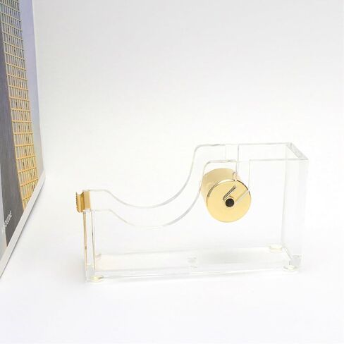 NatSumeBasics Gold Tape Dispenser Clear Acrylic Tapes Dispenser for Desk Aesthetic Office School Accessories Supplies (Clear Gold) in Kuwait