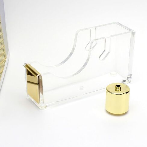 NatSumeBasics Gold Tape Dispenser Clear Acrylic Tapes Dispenser for Desk Aesthetic Office School Accessories Supplies (Clear Gold) in Kuwait