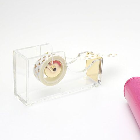 NatSumeBasics Gold Tape Dispenser Clear Acrylic Tapes Dispenser for Desk Aesthetic Office School Accessories Supplies (Clear Gold) in Kuwait