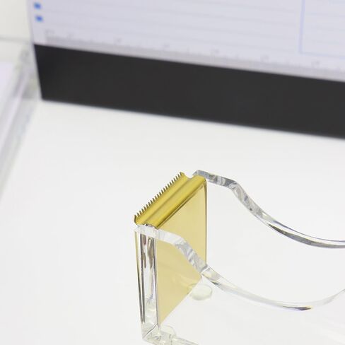 NatSumeBasics Gold Tape Dispenser Clear Acrylic Tapes Dispenser for Desk Aesthetic Office School Accessories Supplies (Clear Gold) in Kuwait