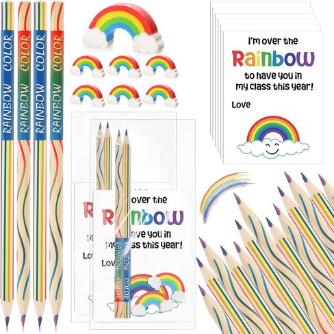 24 Set Back to School Gifts for Students Included 48 Rainbow Pencils for Kids 24 Rainbow Erasers 24 Greeting Cards with Clear Bags First Day of School Gifts for Classroom Reward Kindergarten in Saudi Arabia