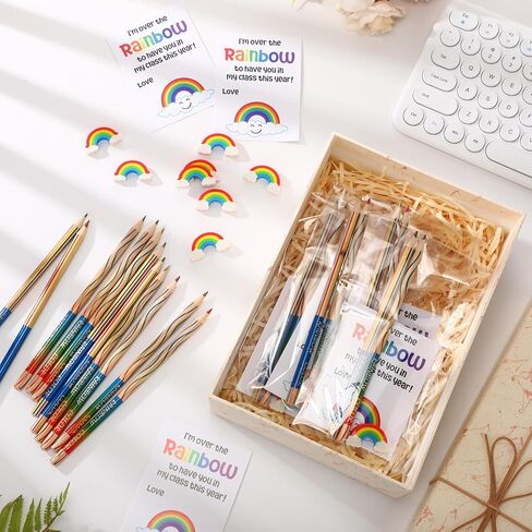 24 Set Back to School Gifts for Students Included 48 Rainbow Pencils for Kids 24 Rainbow Erasers 24 Greeting Cards with Clear Bags First Day of School Gifts for Classroom Reward Kindergarten in Saudi Arabia