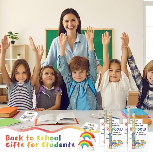 24 Set Back to School Gifts for Students Included 48 Rainbow Pencils for Kids 24 Rainbow Erasers 24 Greeting Cards with Clear Bags First Day of School Gifts for Classroom Reward Kindergarten in Saudi Arabia