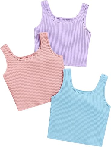 Milumia Girl's 3 Pack Letter Print Tank Top Square Neck Sleeveless Basic Tops in Saudi Arabia