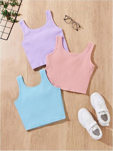 Milumia Girl's 3 Pack Letter Print Tank Top Square Neck Sleeveless Basic Tops in Saudi Arabia