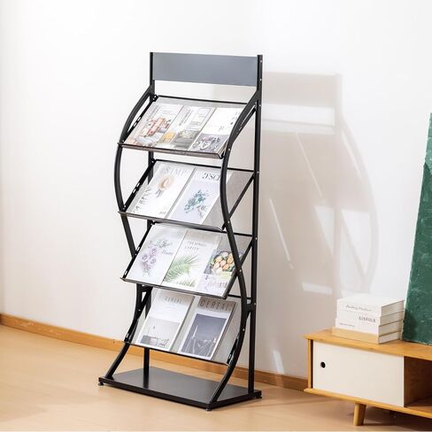 4 Tier Magazine Rack, Brochure Display Rack Floor-Standing, High-hardness metal for Exhibitions, Office, and Any Organization Requiring Information Display (black) in Saudi Arabia