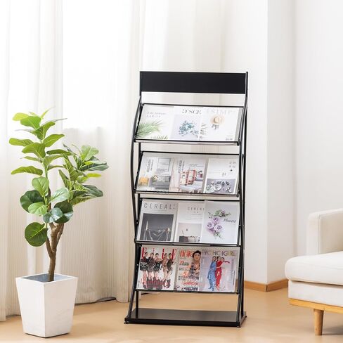 4 Tier Magazine Rack, Brochure Display Rack Floor-Standing, High-hardness metal for Exhibitions, Office, and Any Organization Requiring Information Display (black) in Saudi Arabia