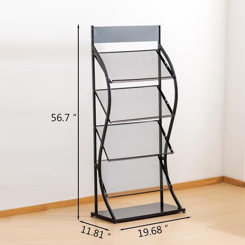 4 Tier Magazine Rack, Brochure Display Rack Floor-Standing, High-hardness metal for Exhibitions, Office, and Any Organization Requiring Information Display (black) in Saudi Arabia