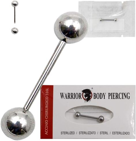 ثقب الأذن من الفولاذ الجراحي المعقم 316L من WARRIOR 14G(1.6 مم) مع كرتين 5 مم طول 14 مم PLS-001 in Kuwait