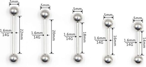 ثقب الأذن من الفولاذ الجراحي المعقم 316L من WARRIOR 14G(1.6 مم) مع كرتين 5 مم طول 14 مم PLS-001 in Kuwait