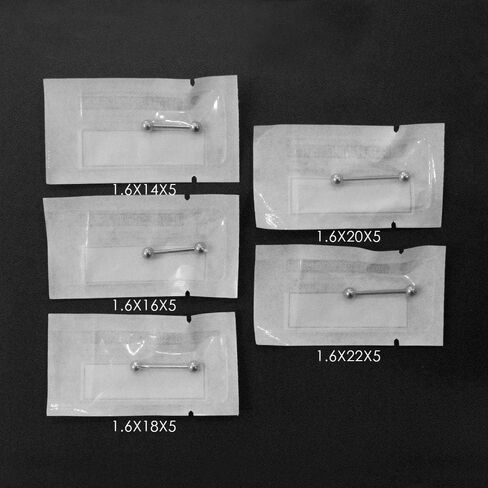 ثقب الأذن من الفولاذ الجراحي المعقم 316L من WARRIOR 14G(1.6 مم) مع كرتين 5 مم طول 14 مم PLS-001 in Kuwait