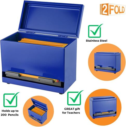 2Fold Supply Pencil Dispenser for Classroom - Stainless Steel Bulk Pencil Holder for Desk - Includes Removable Label Stickers - Teacher Must Haves for Organization - Holds up to 200 Pencils (Silver) in Kuwait