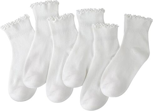 6 Pairs Girl Women Ruffle Socks, Ruffle Turn-Cuff Casual Cute Girl Ruffle Socks Breathable Cotton Ruffle Ankle Socks in Saudi Arabia
