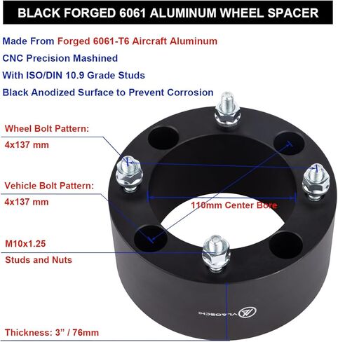 VLAOSCHI Black Forged 4x137 ATV Wheel Spacers 1 Inch with 12x1.5 Studs Compatible with Honda Can-Am 4 Lug for 2019-2022 Talon 1000R 1000X | 2016-2022 Pioneer 1000 | 2017-2022 Maverick X3 - Pack of 2 in Kuwait