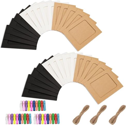 30pcs Paper Picture Frames, Cardboard Photo Frames, Hanging Picture Frames Photo String with Clips for Wall Photo Banner Photo Garland Display (3x4) in Saudi Arabia