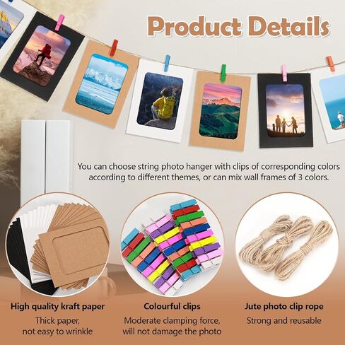 30pcs Paper Picture Frames, Cardboard Photo Frames, Hanging Picture Frames Photo String with Clips for Wall Photo Banner Photo Garland Display (3x4) in Saudi Arabia