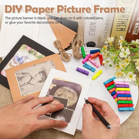 30pcs Paper Picture Frames, Cardboard Photo Frames, Hanging Picture Frames Photo String with Clips for Wall Photo Banner Photo Garland Display (3x4) in Saudi Arabia