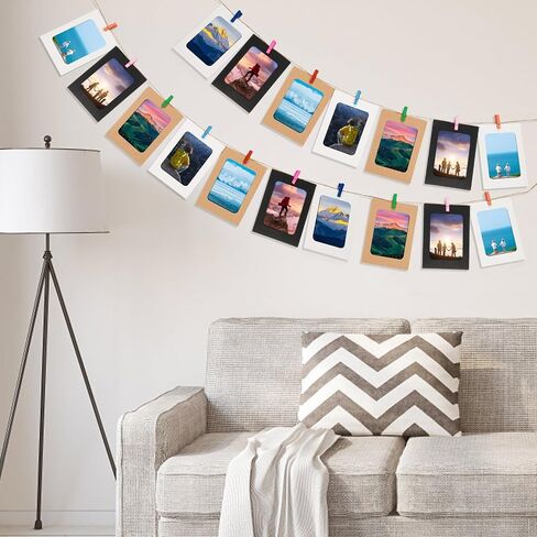 30pcs Paper Picture Frames, Cardboard Photo Frames, Hanging Picture Frames Photo String with Clips for Wall Photo Banner Photo Garland Display (3x4) in Saudi Arabia