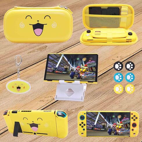 GUTIAL Accessories Bundle for Nintendo Switch - Cute Kawaii NS Accessories kit for Grils Boys Kids with Travel Carrying Case and Cartoon Dockable Cover Case, Screen Protector, Stand - Black in Saudi Arabia