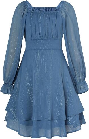 GRACE KARIN Girls Fall Dress Long Sleeve Casual Dresses Square Neck Ruffle Tiered Layer A-line Dress 5-12Y in Saudi Arabia