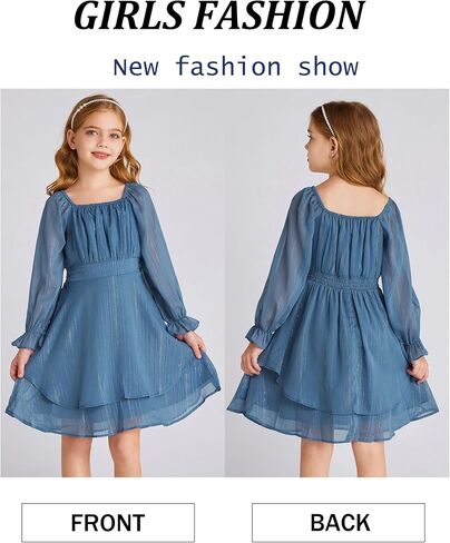 GRACE KARIN Girls Fall Dress Long Sleeve Casual Dresses Square Neck Ruffle Tiered Layer A-line Dress 5-12Y in Saudi Arabia