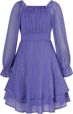 GRACE KARIN Girls Fall Dress Long Sleeve Casual Dresses Square Neck Ruffle Tiered Layer A-line Dress 5-12Y in Saudi Arabia