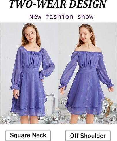 GRACE KARIN Girls Fall Dress Long Sleeve Casual Dresses Square Neck Ruffle Tiered Layer A-line Dress 5-12Y in Saudi Arabia