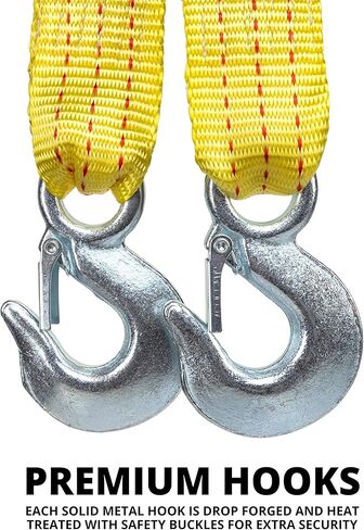 NEIKO 51005A حزام سحب عالي التحمل مع خطافات، 2 بوصة × 20 قدم، حزام بوليستر منسوج، وسعة 10000 رطل، حزام استرداد الشاحنة عالي الدقة وحزام سحب ATV، حبل سحب للمركبات in Kuwait