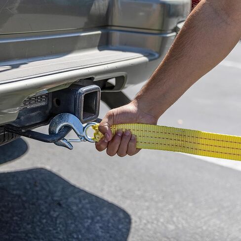 NEIKO 51005A حزام سحب عالي التحمل مع خطافات، 2 بوصة × 20 قدم، حزام بوليستر منسوج، وسعة 10000 رطل، حزام استرداد الشاحنة عالي الدقة وحزام سحب ATV، حبل سحب للمركبات in Kuwait