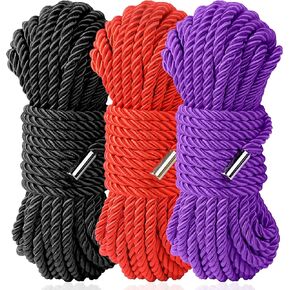 Silk Soft Rope, Skin Friendly Soft Nylon Rope Silky Black Red Rope, Durable Multipurpose Color Braided Rope Satin Twisted Cord Long Rope 32 Feet 8 mm (3 cloors)